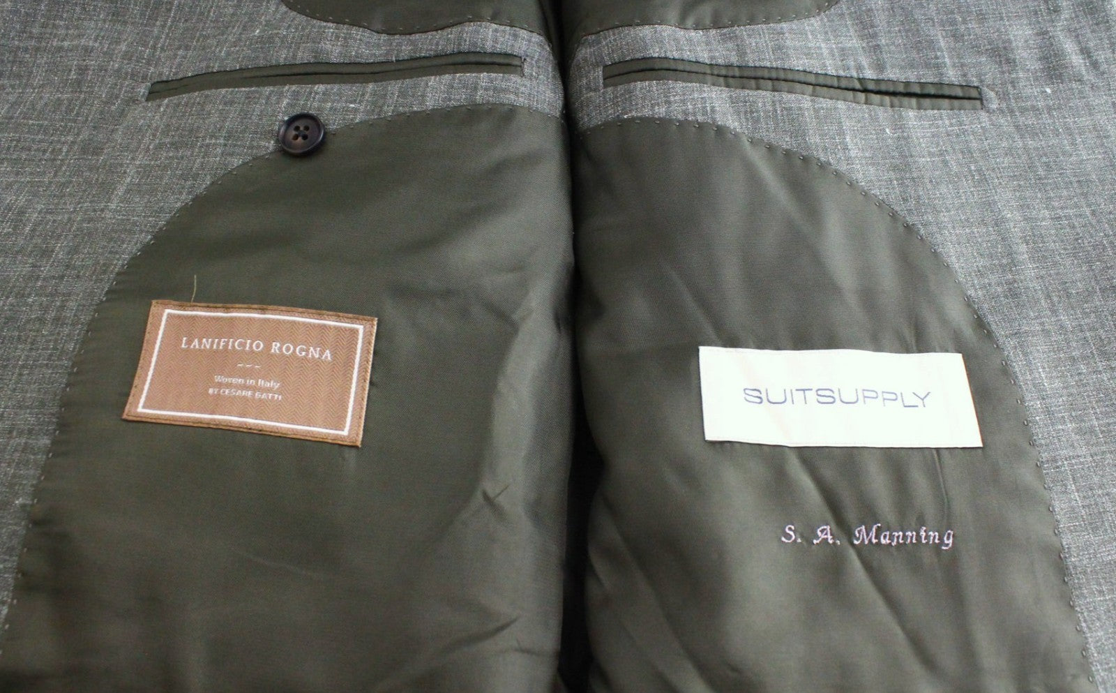 SUITSUPPLY La Spalla Men Suit UK46R Single-Breasted Green Wool Silk Linen 3PC