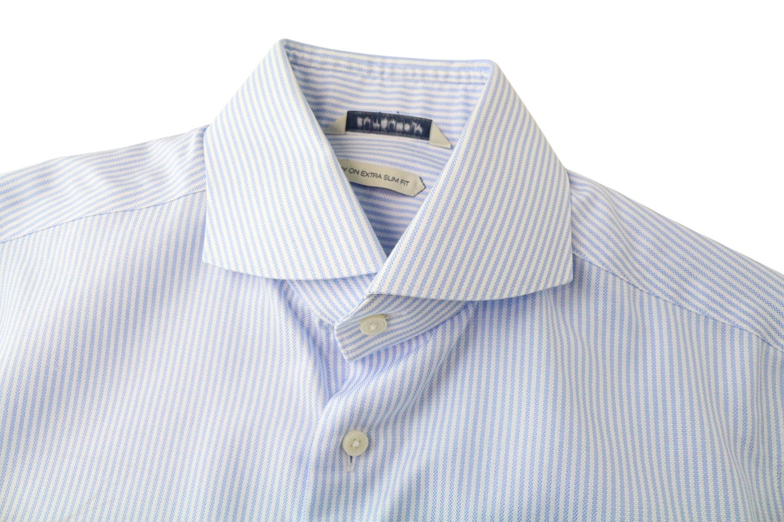 SUITSUPPLY Men Shirt 37/14 1/2 Extra Slim Blue Pure Cotton Striped Button-Up