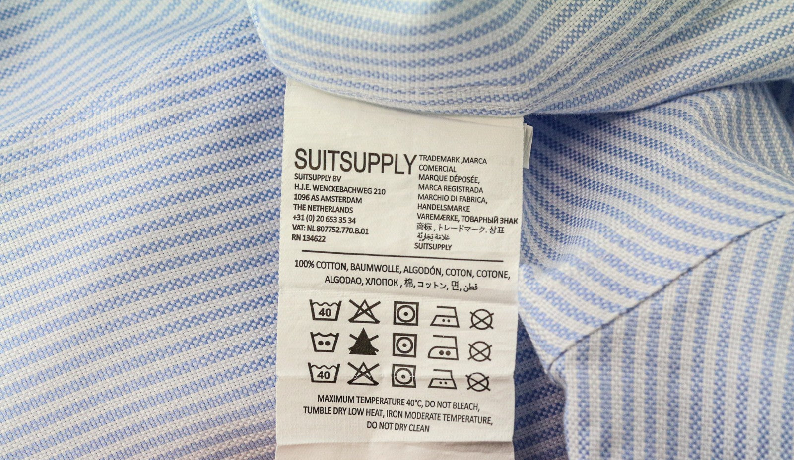 SUITSUPPLY Men Shirt 37/14 1/2 Extra Slim Blue Pure Cotton Striped Button-Up