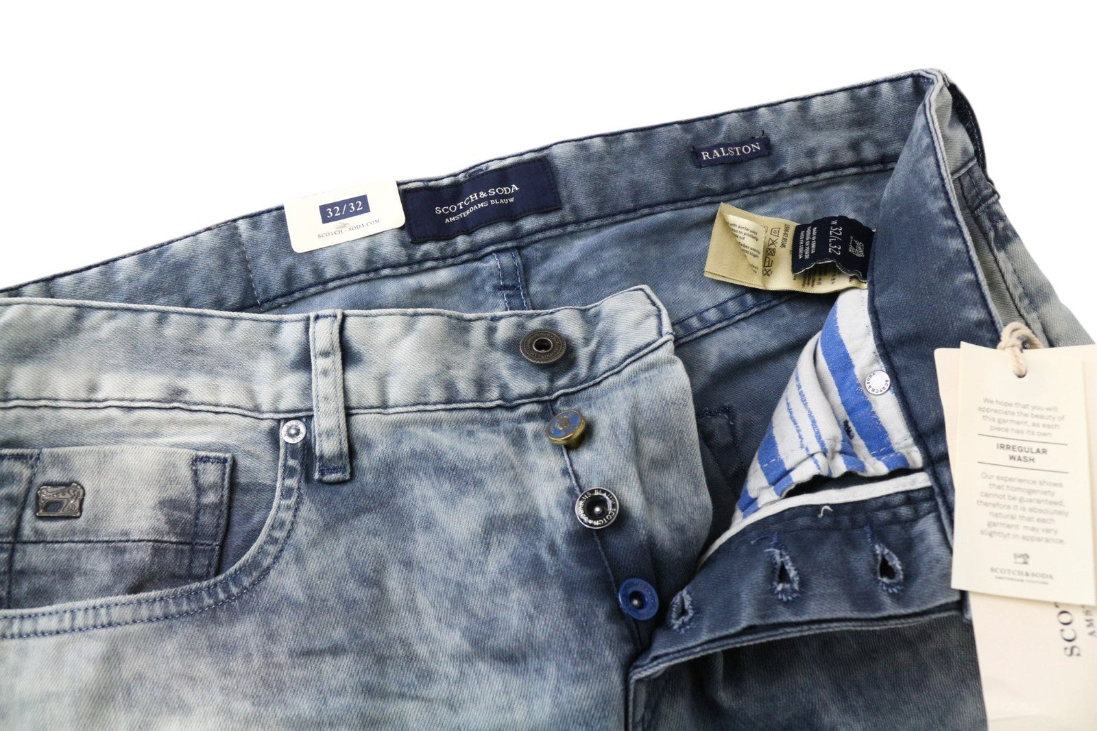 SCOTCH & SODA Ralston Men Jeans W32/L32 Slim Fit Blue Cotton Stretch Washed