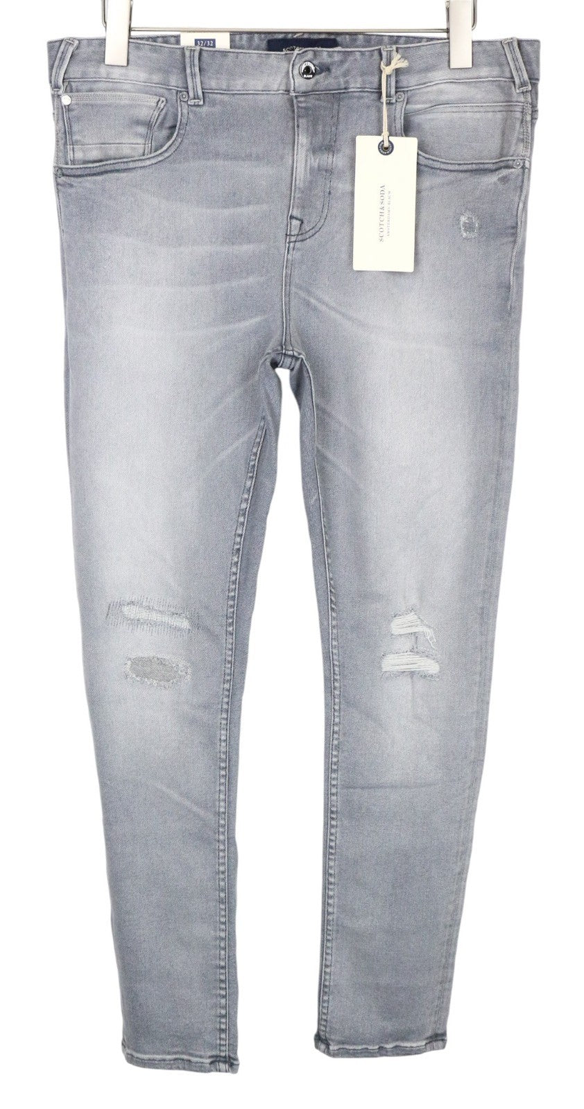 SCOTCH & SODA Dart Men Jeans W32/L32 Super Skinny Fit Distressed Wash Grey