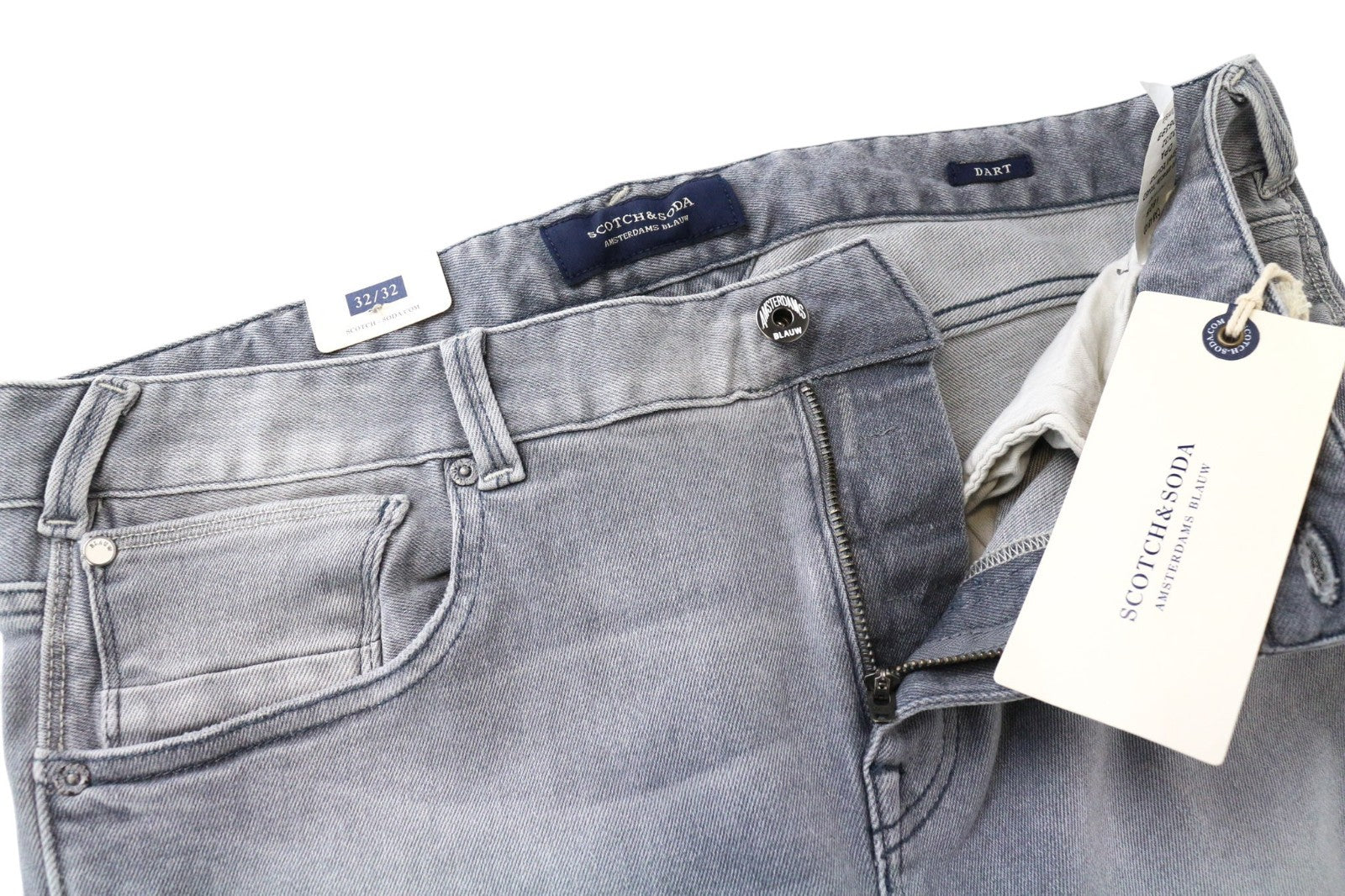 SCOTCH & SODA Dart Men Jeans W32/L32 Super Skinny Fit Distressed Wash Grey