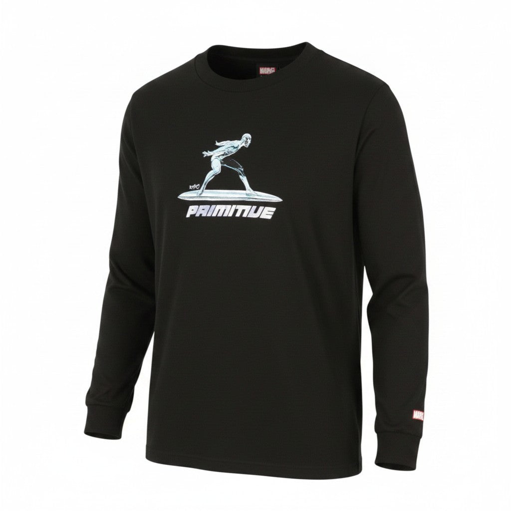 PRIMITIVE x Marvel Silver Supfer L/S Men T-Shirt S Black Crew Neck Cotton