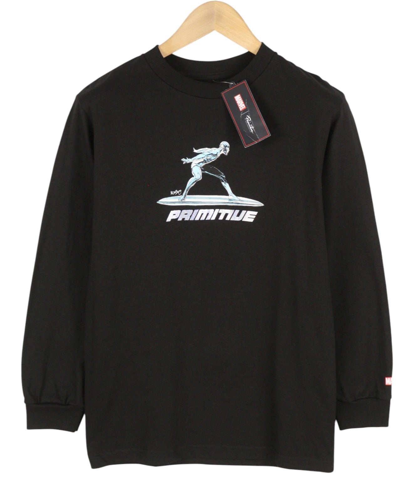 PRIMITIVE x Marvel Silver Supfer L/S Men T-Shirt S Black Crew Neck Cotton
