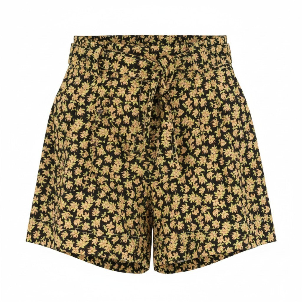 MAISON SCOTCH Women Shorts S W29 Black Floral All Over Print Pleated High Waist