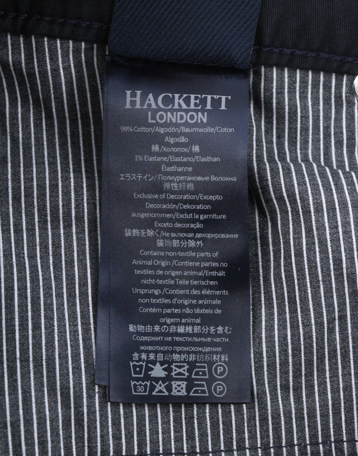 HACKETT Trinity 5 PKT Men Trousers W30 Dark Blue Bespoke Zipper Slim Fit
