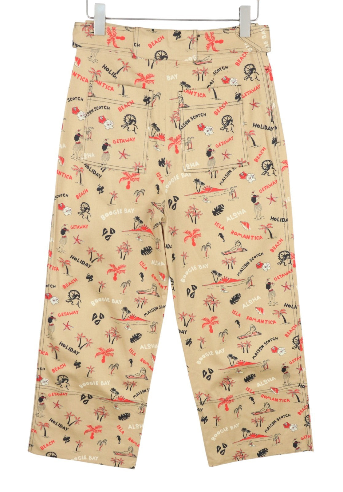 MAISON SCOTCH Women Trousers M W30 Beige All-Over Patterned Cripped Belted