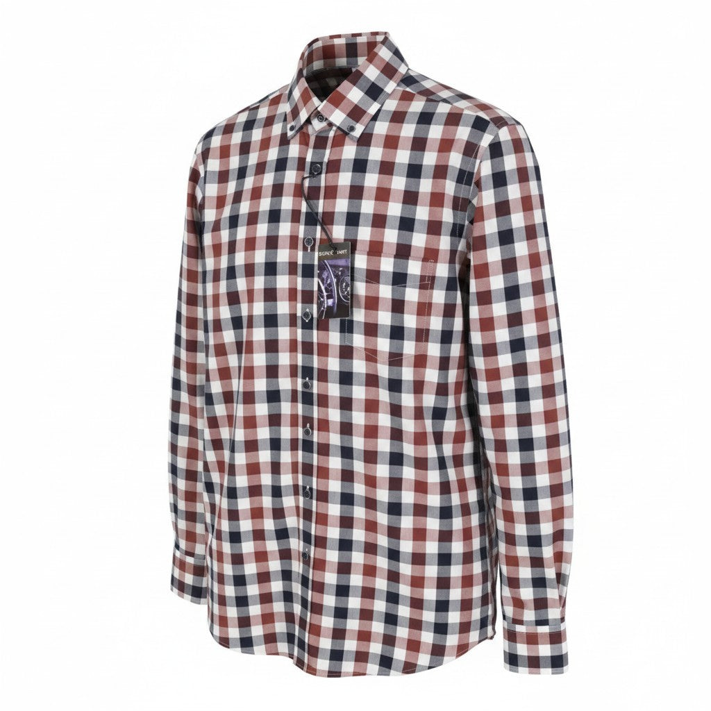 STATE OF ART Men Shirt S Plaid Button Down Neck Patch Pocket Casual