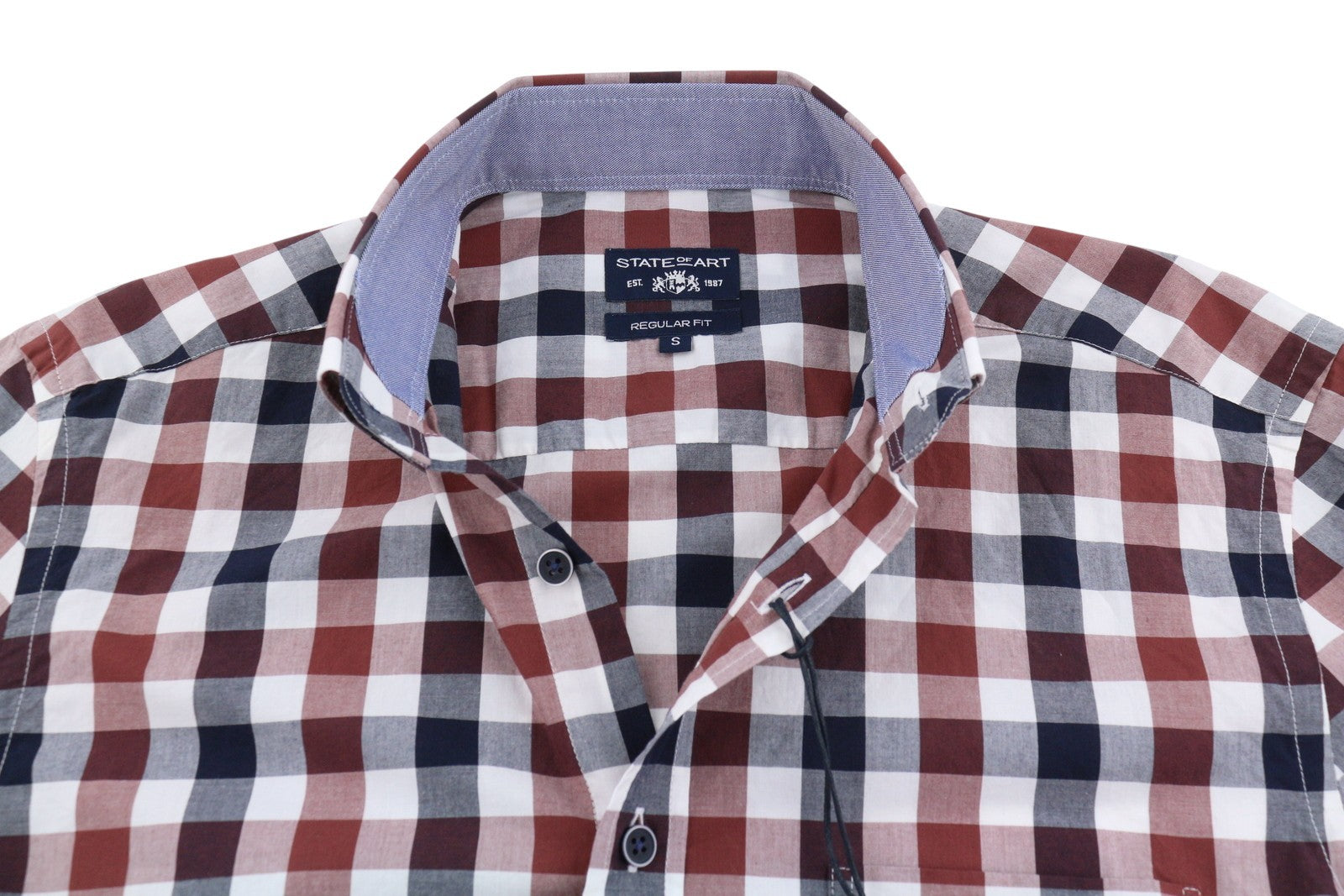 STATE OF ART Men Shirt S Plaid Button Down Neck Patch Pocket Casual