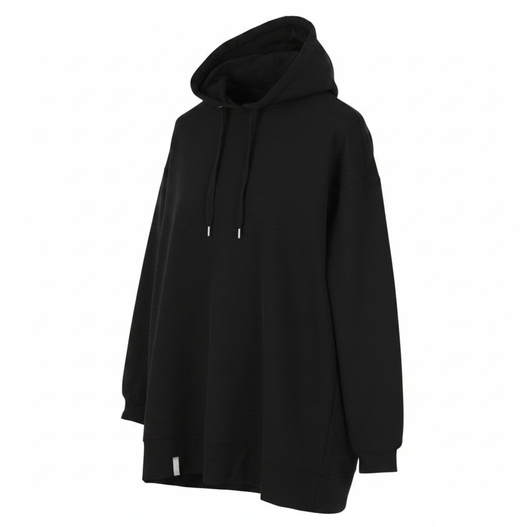 CALANDO Women Dress S Black Oversized Hoodie Long Sleeve