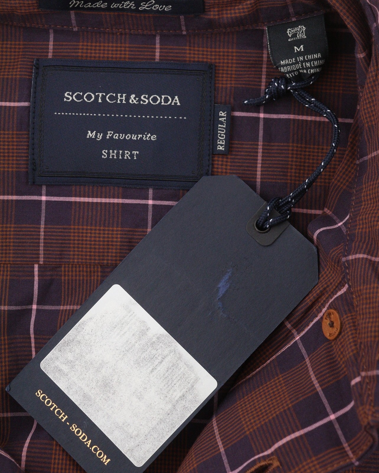 SCOTCH & SODA Men Shirt M Brown Plaid Button Down Neck Casual