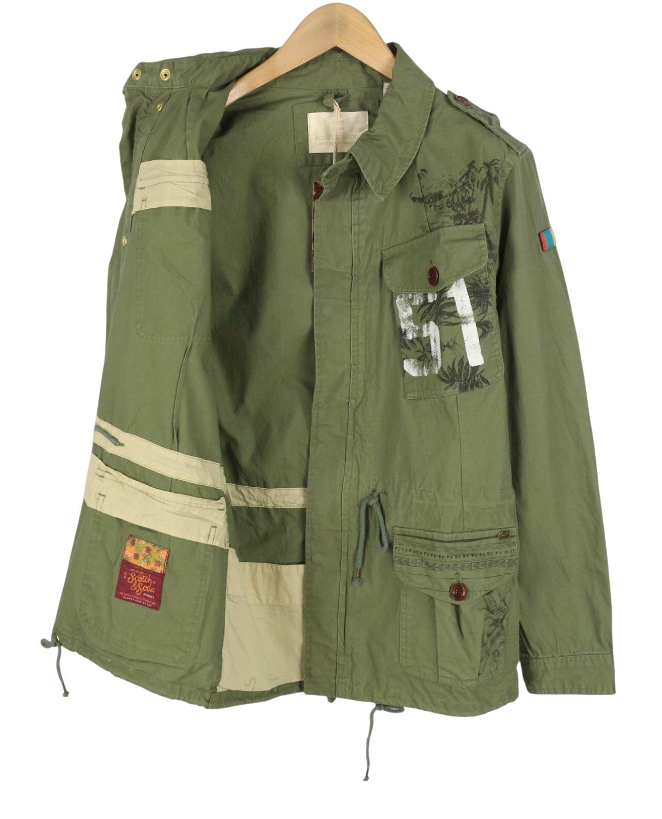 SCOTCH & SODA Men Jacket M Green Patterned Drawstring Waist Lightweight