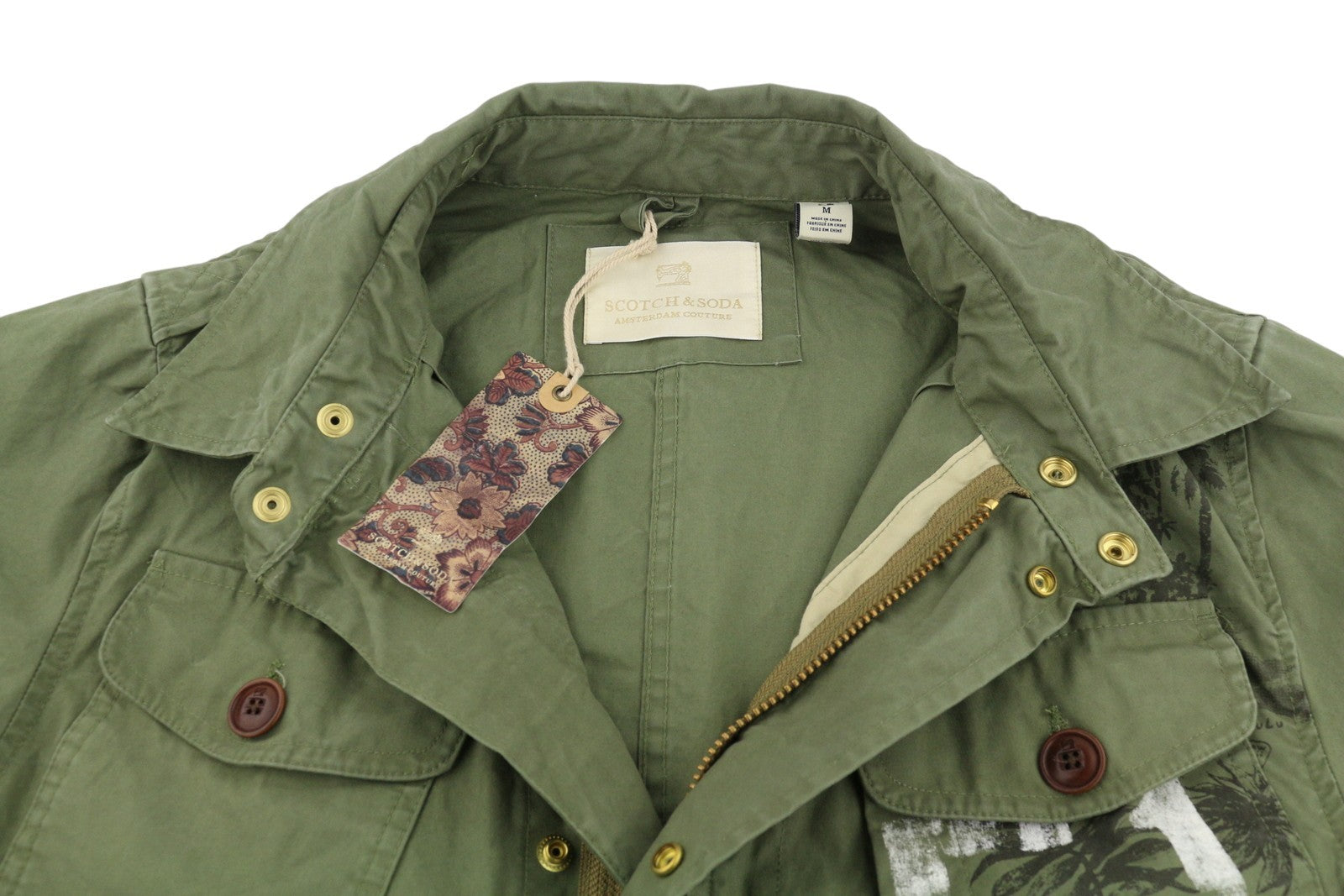 SCOTCH & SODA Men Jacket M Green Patterned Drawstring Waist Lightweight