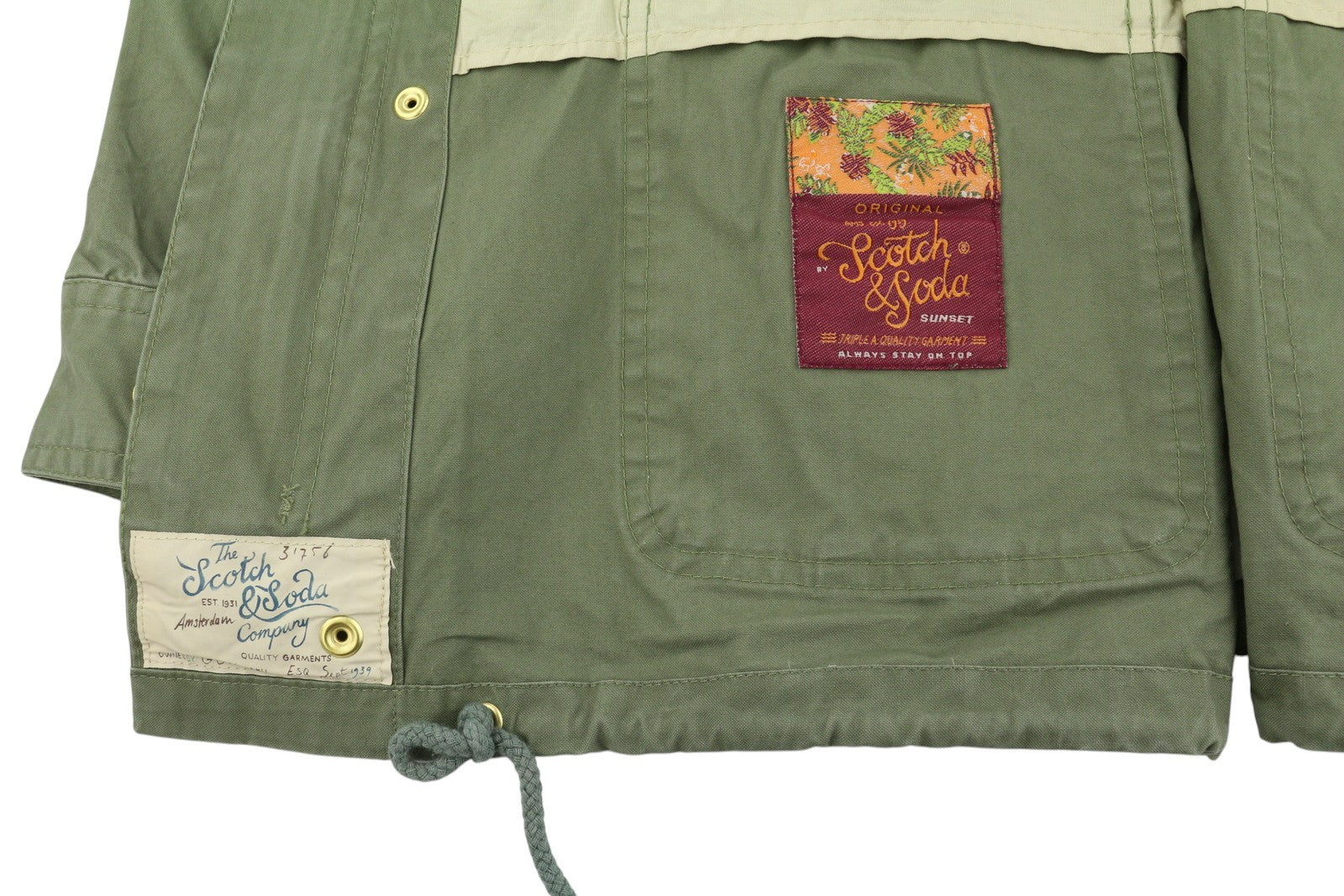 SCOTCH & SODA Men Jacket M Green Patterned Drawstring Waist Lightweight