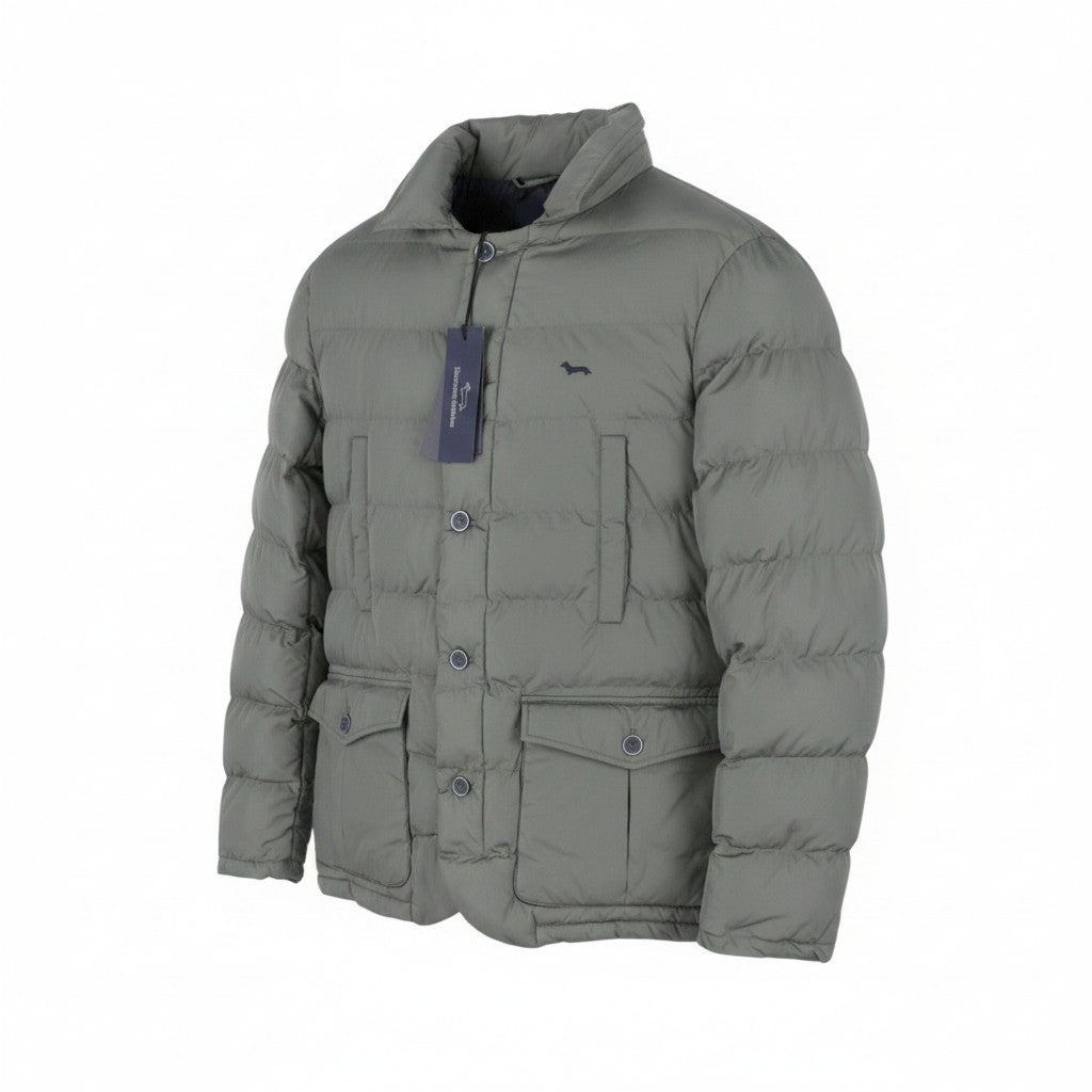 HARMONT & BLAINE Men Jacket L Grey Quilted Padded Button Up Patch Pockets
