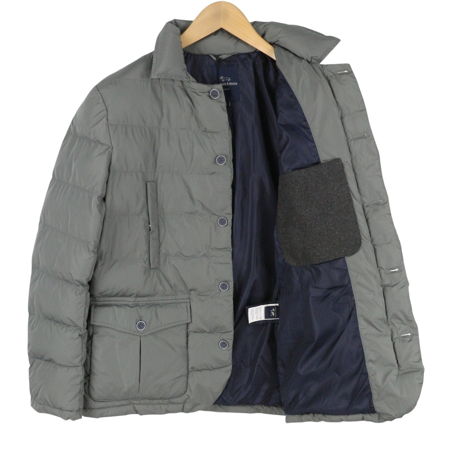 HARMONT & BLAINE Men Jacket L Grey Quilted Padded Button Up Patch Pockets