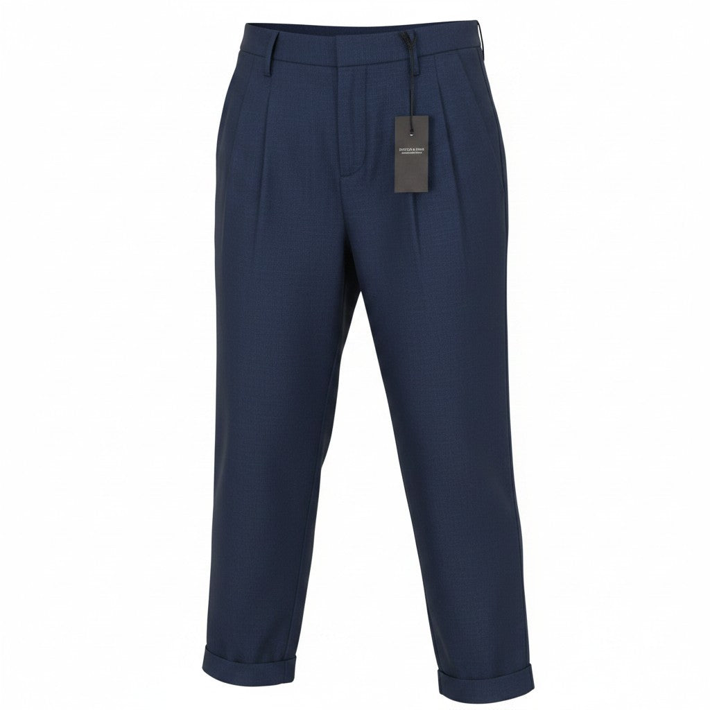 SCOTCH & SODA Women Trousers W26/L32 Dark Blue Pleated Turn Up Cropped