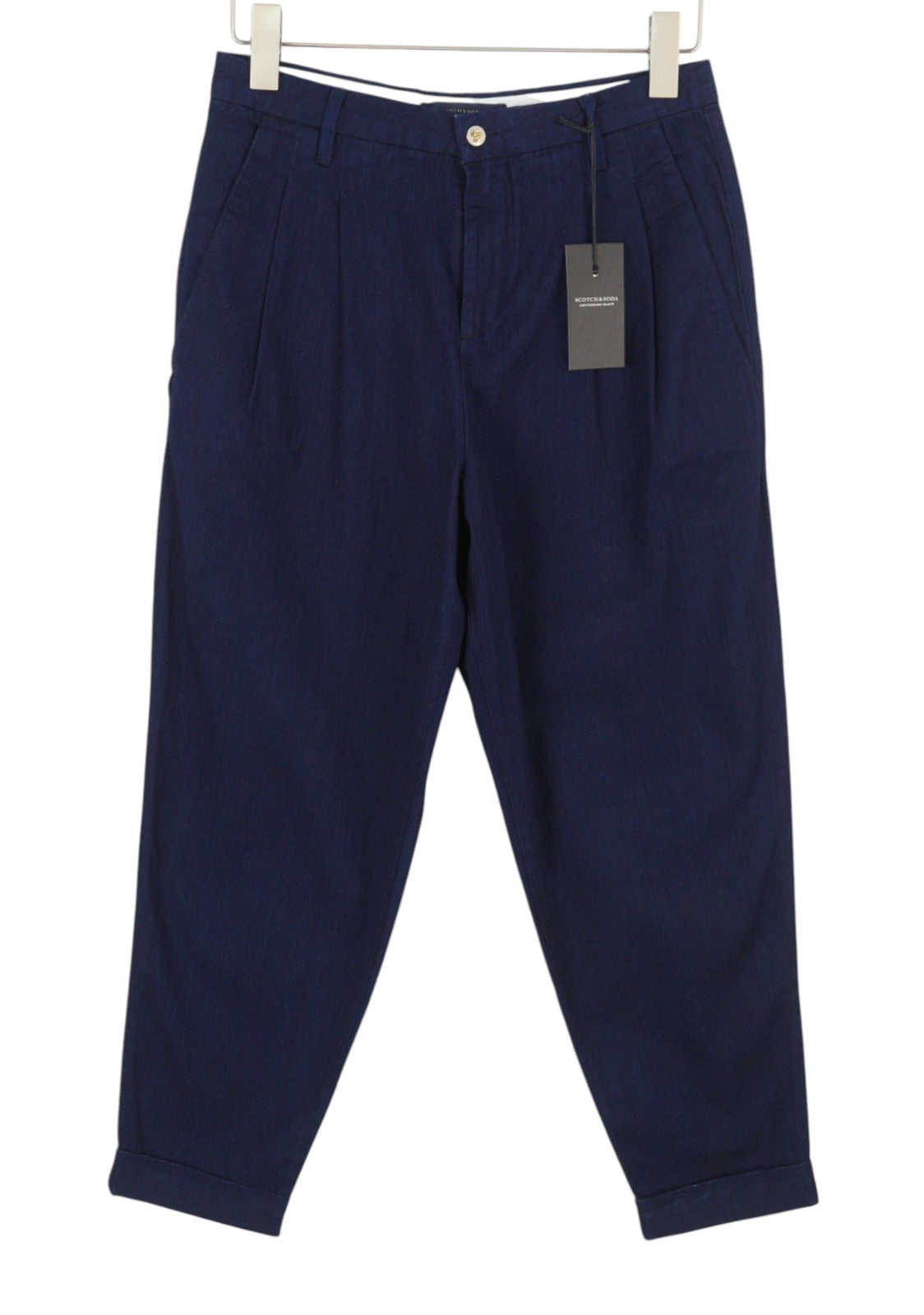 SCOTCH & SODA Women Trousers W26/L32 Dark Blue Pleated Turn Up Cropped