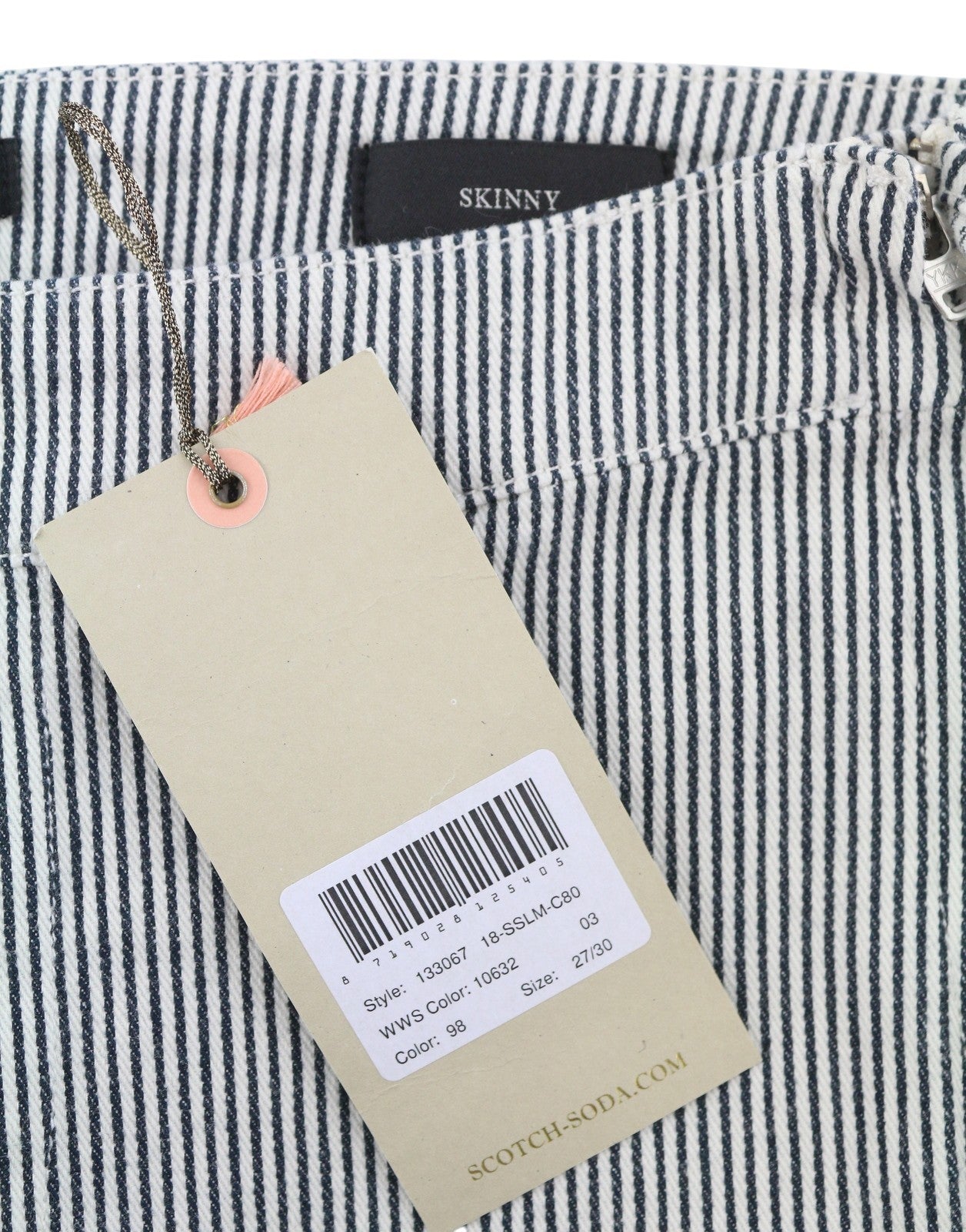 MAISON SCOTCH Women Trousers W27/L30 White Pinstriped Skinny High Rise Belted
