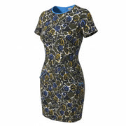MAX MARA Women Dress EU36 S Khaki Flower Print Lined Short Sleeve Midi