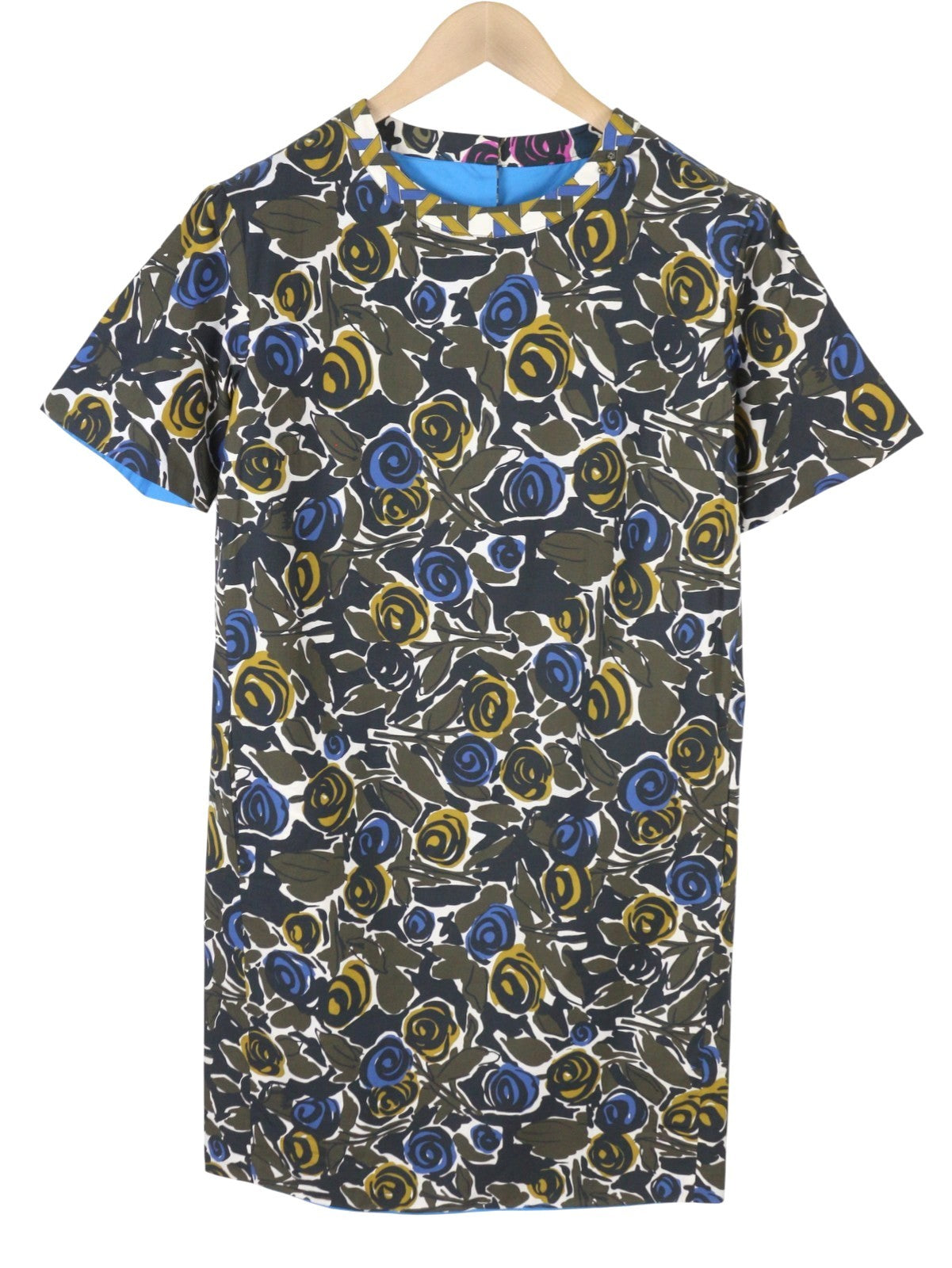 MAX MARA Women Dress EU36 S Khaki Flower Print Lined Short Sleeve Midi