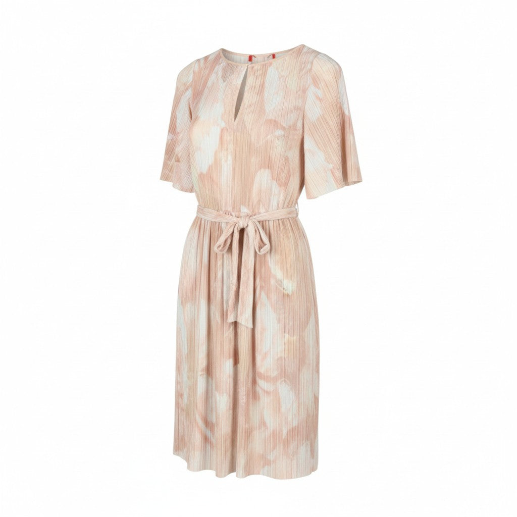 MAX&CO. Women Dress M Light Pink Textured Belted Short Sleeve Midi