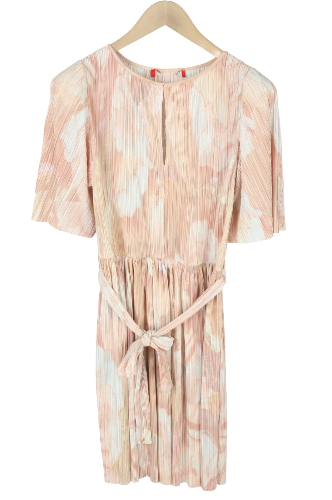 MAX&CO. Women Dress M Light Pink Textured Belted Short Sleeve Midi