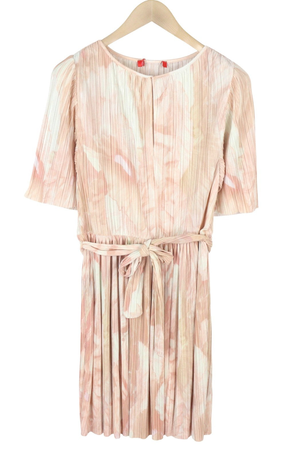 MAX&CO. Women Dress L Light Pink Textured Belted Short Sleeve Midi