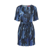 MAX&CO. Women Dress XS Blue Print Textured Belted Short Sleeve Midi
