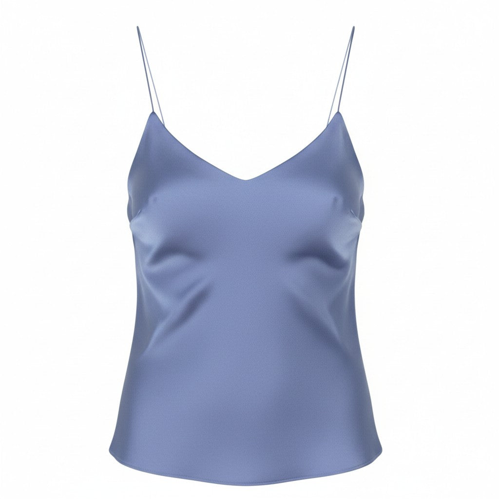 MAX MARA Women Blouse EU38 Blue Spaghetti Strap Glossy Look Lined