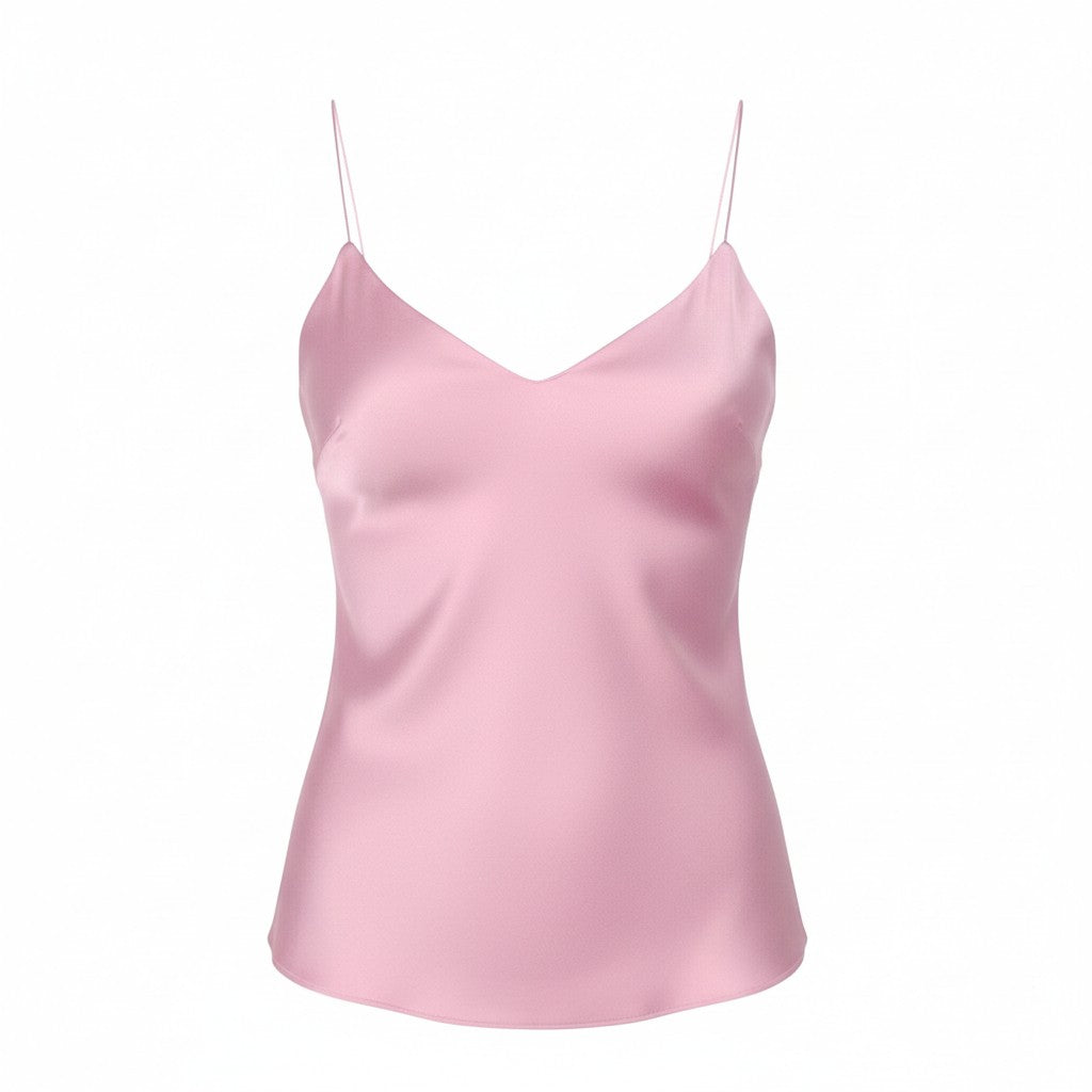MAX MARA Women Blouse EU42 Pink Spaghetti Strap Gloss Finish Lined