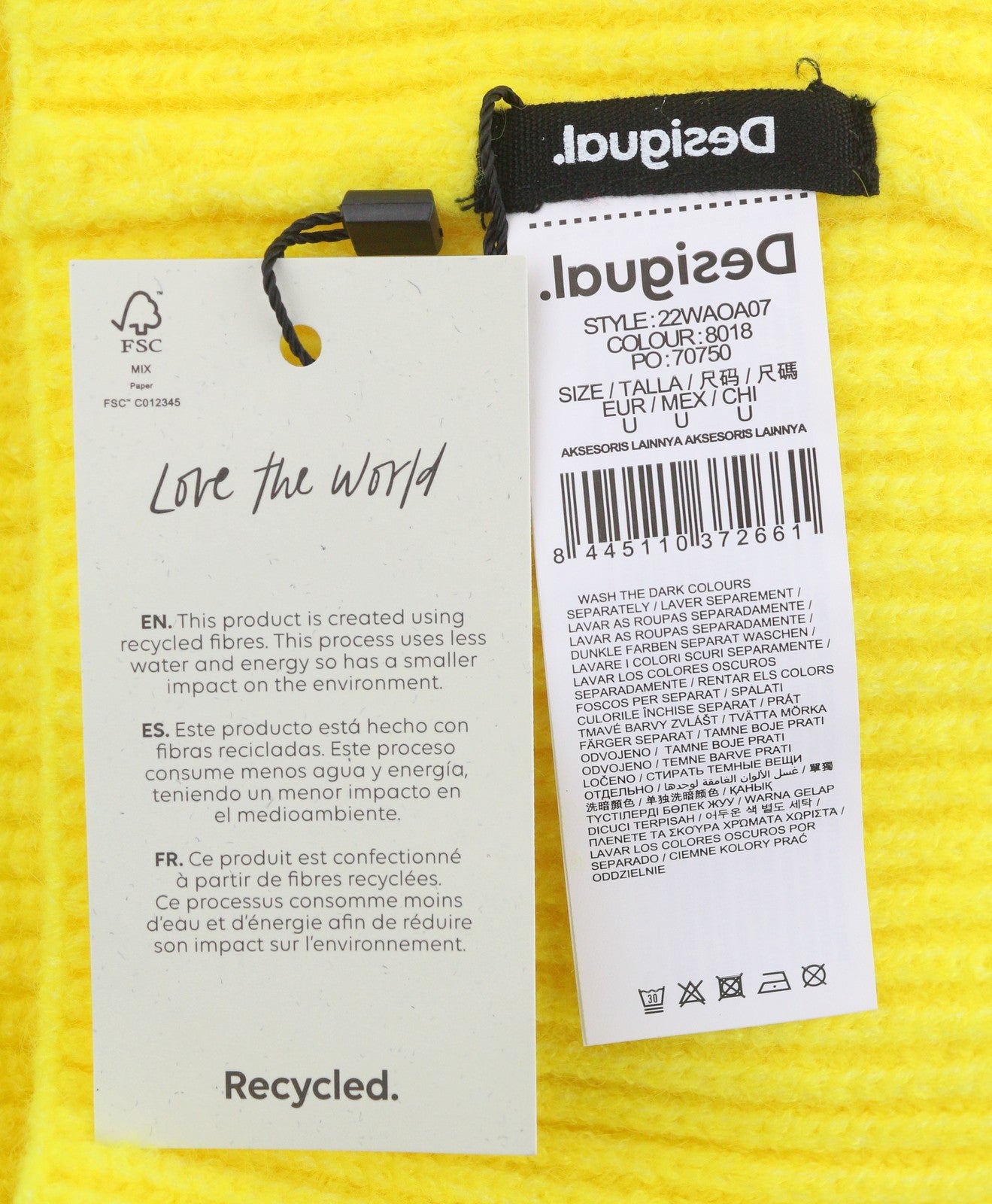 DESIGUAL Pack Gift Box Plain Women Gloves & Hat Set OS Yellow Knit Duo
