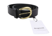 DESIGUAL Big Studs Women Belt 95 CM Black Bonded Leather Gold Buckle