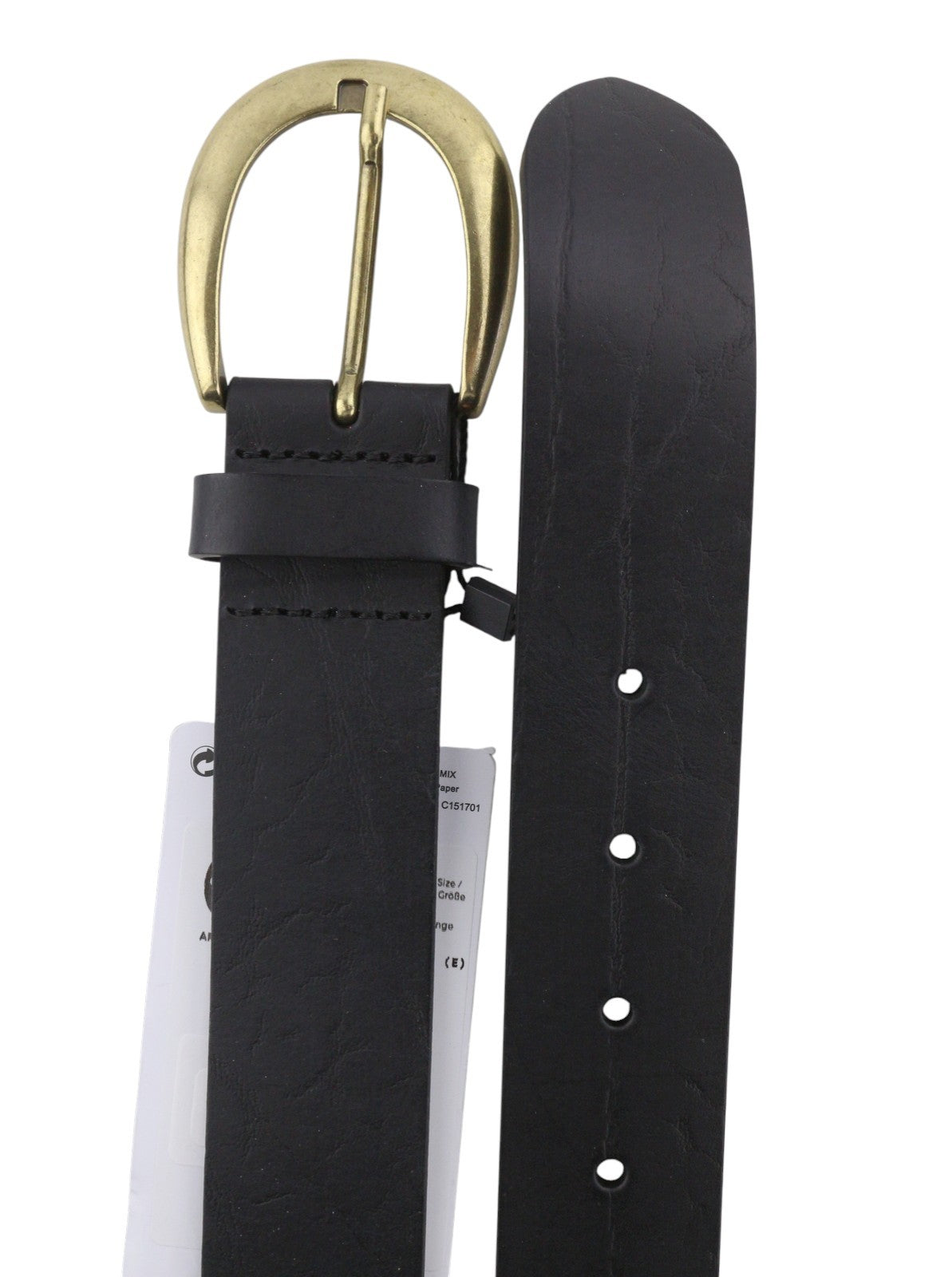 DESIGUAL Big Studs Women Belt 95 CM Black Bonded Leather Gold Buckle