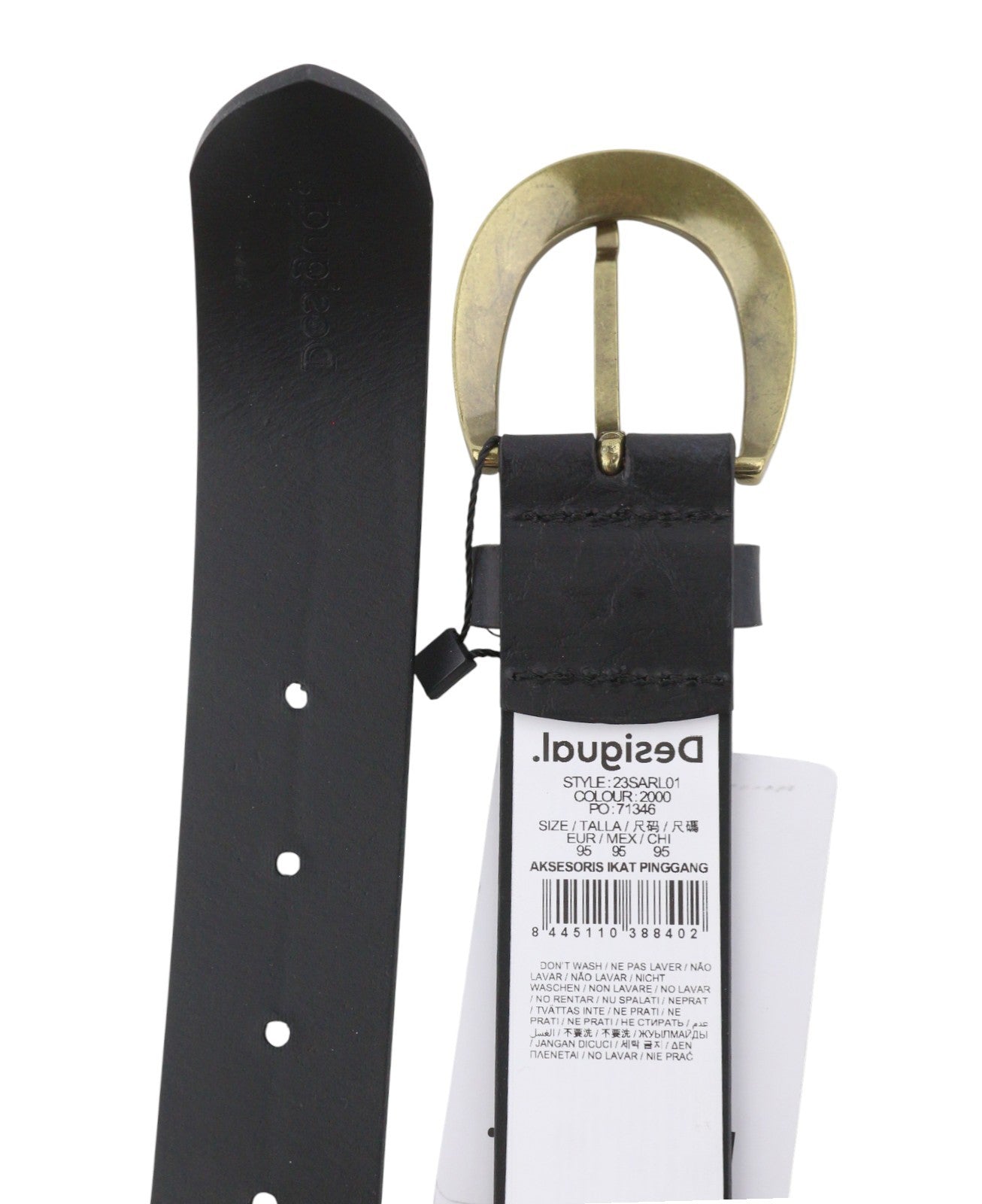 DESIGUAL Big Studs Women Belt 95 CM Black Bonded Leather Gold Buckle