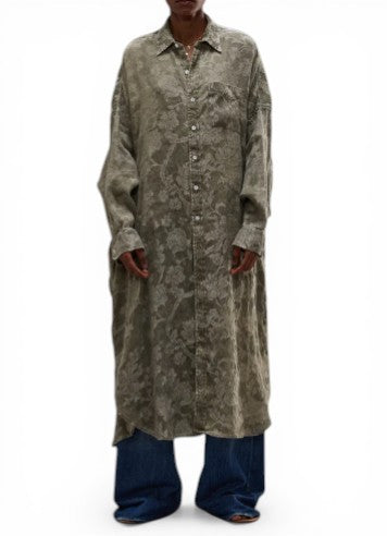 R13 Jumbo Shirtdress Women Dress XS/S Olive Floral Linen Blend Loose PS26