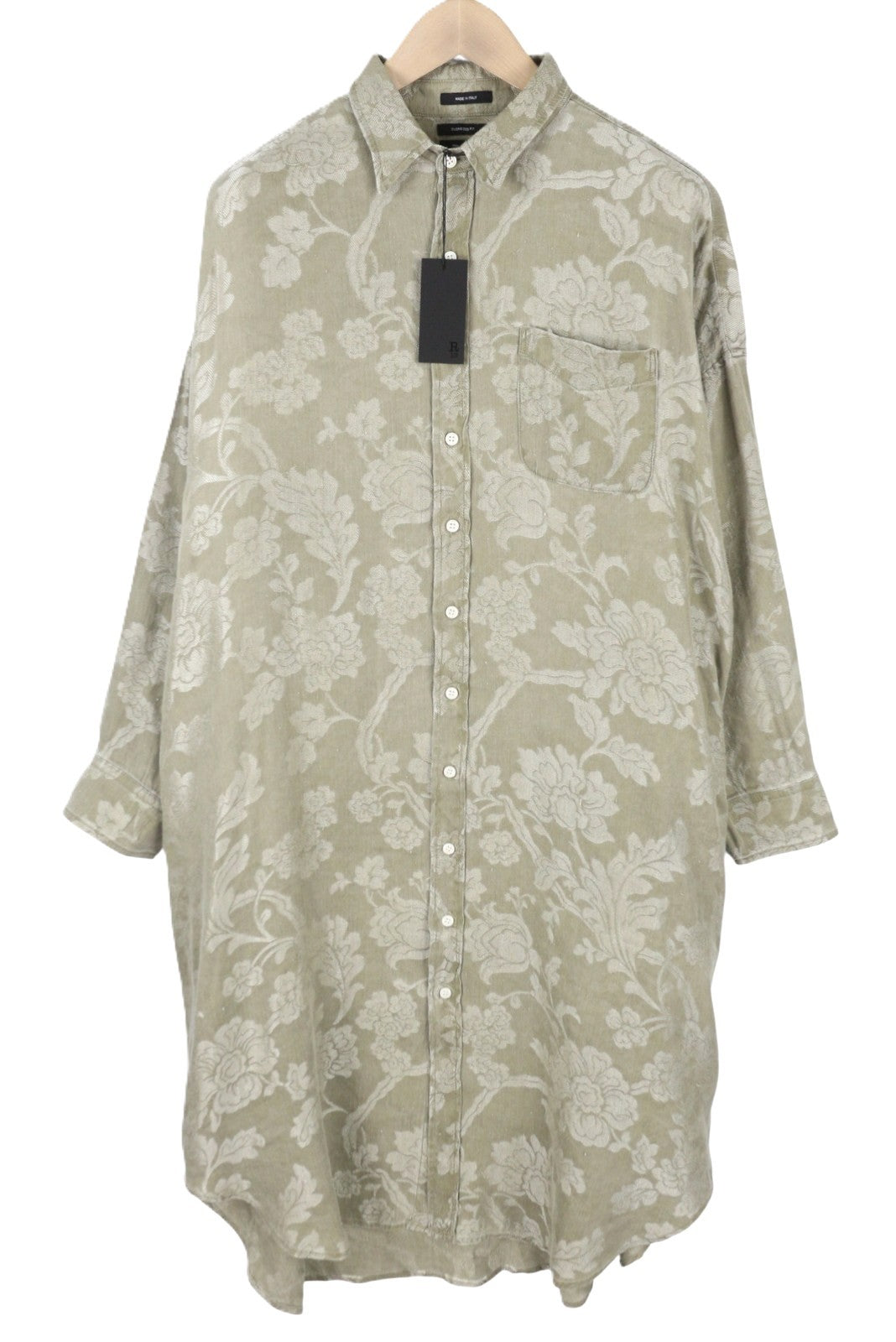 R13 Jumbo Shirtdress Women Dress XS/S Olive Floral Linen Blend Loose PS26