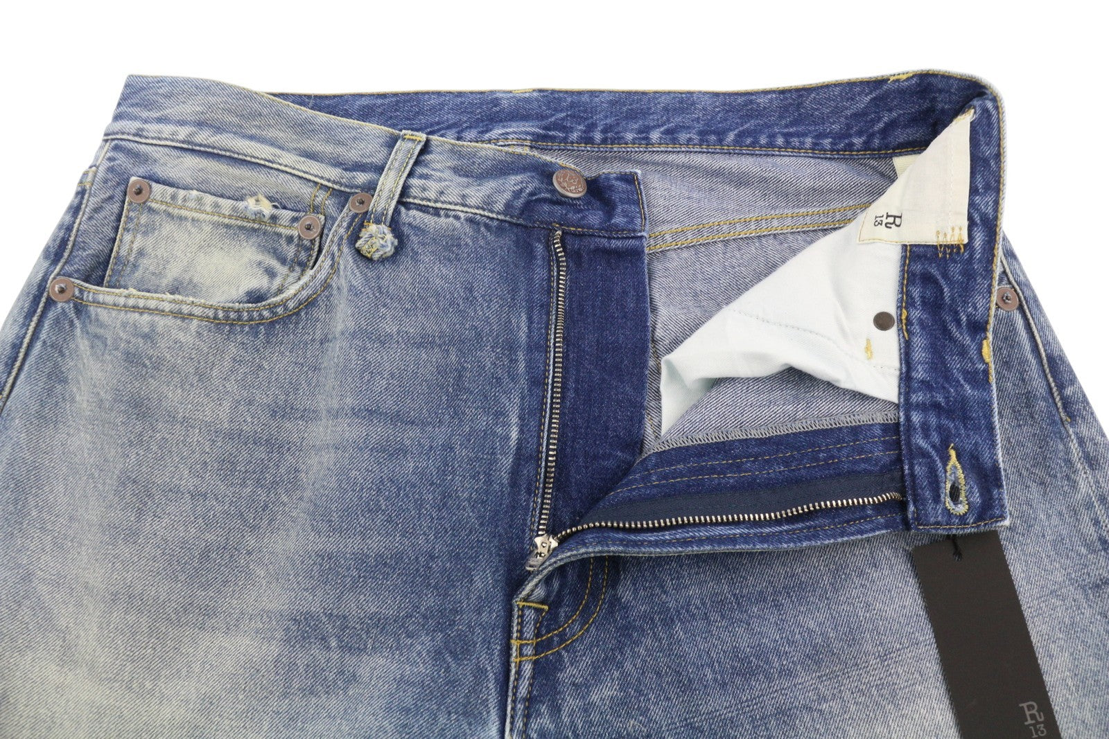 R13 Cuffed X-BF Women Jeans 29 Jasper Blue Faded Whisker Crop