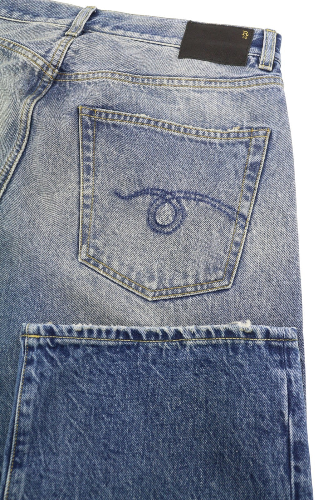 R13 Cuffed X-BF Women Jeans 29 Jasper Blue Faded Whisker Crop
