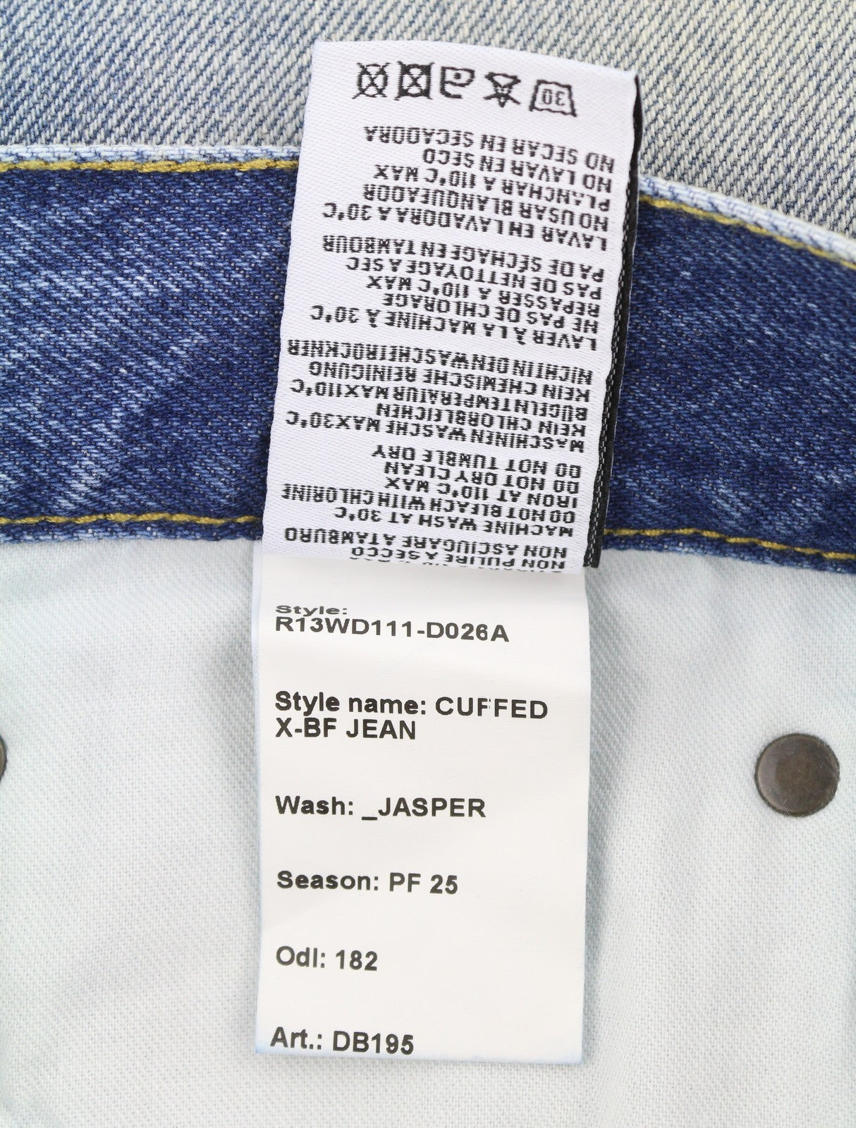 R13 Cuffed X-BF Women Jeans 29 Jasper Blue Faded Whisker Crop