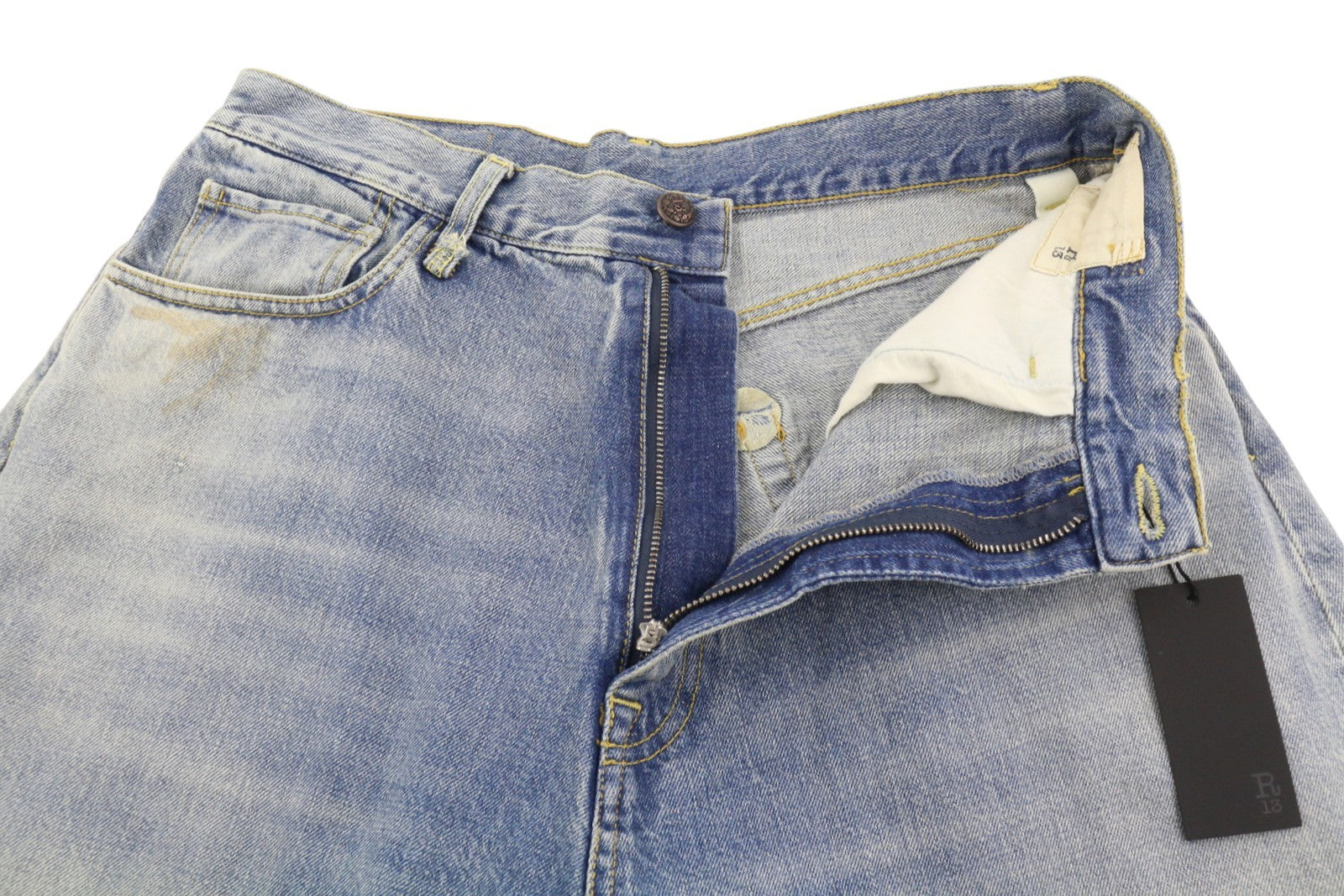 R13 Venti Women Jeans 28 Veiled Blue Faded Whisker Baggy Low Rise