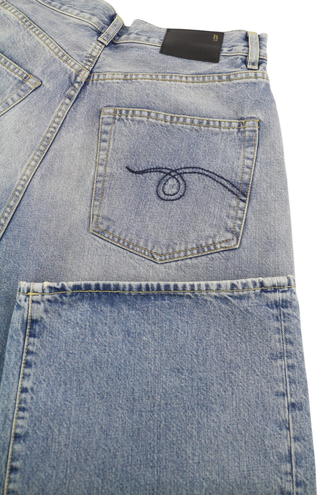 R13 Venti Women Jeans 28 Veiled Blue Faded Whisker Baggy Low Rise