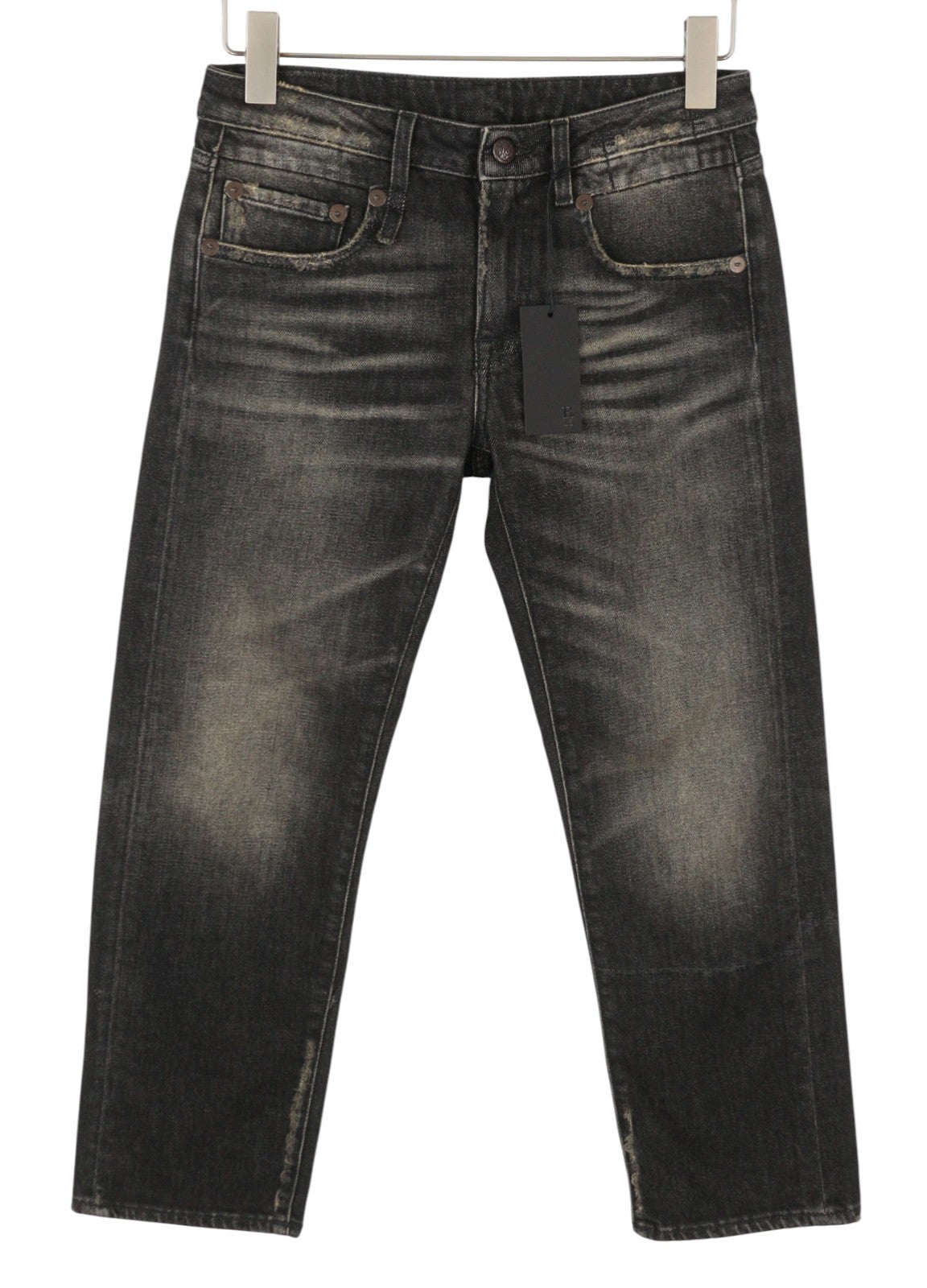 R13 Boy Straight Women Jeans 26 Abbey Black Faded Distress Crop PS26