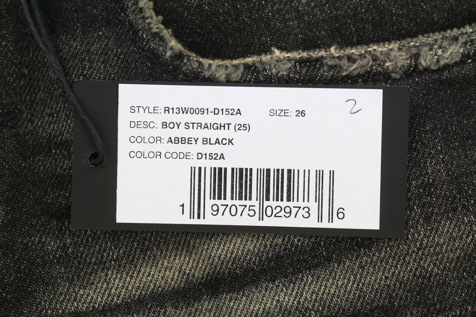R13 Boy Straight Women Jeans 26 Abbey Black Faded Distress Crop PS26