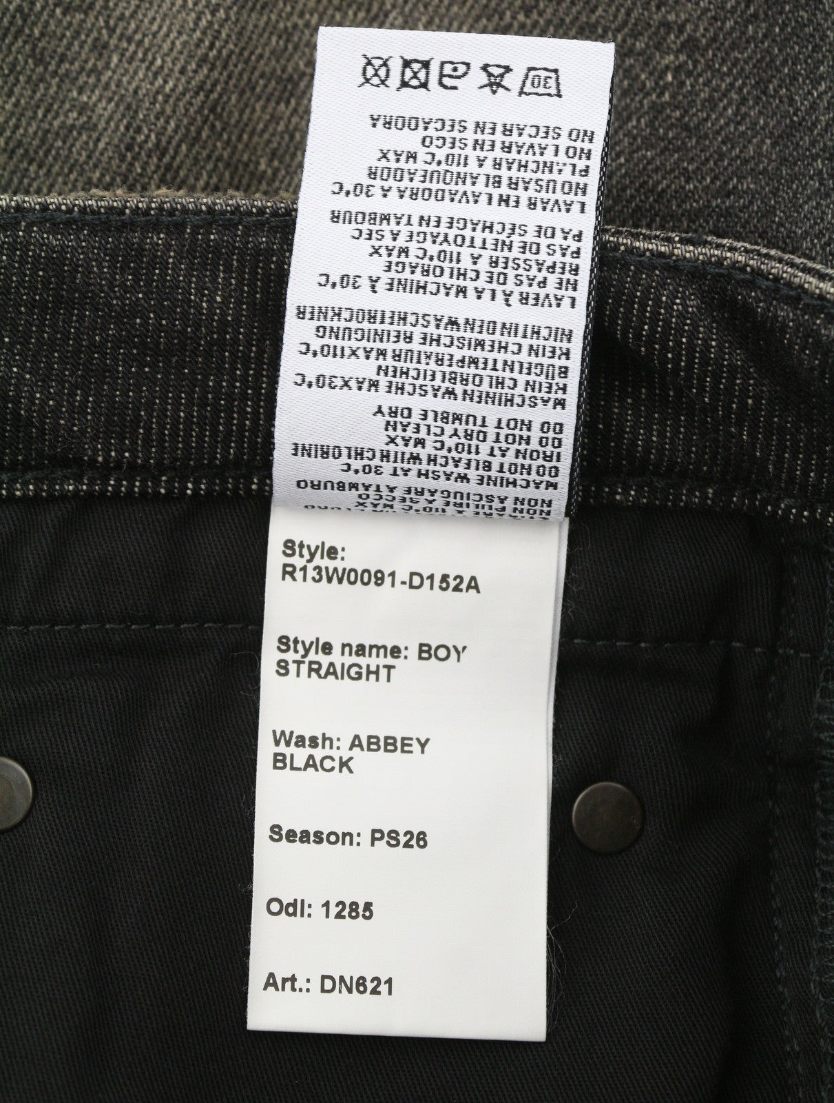 R13 Boy Straight Women Jeans 27 Abbey Black Faded Distress Crop PS26