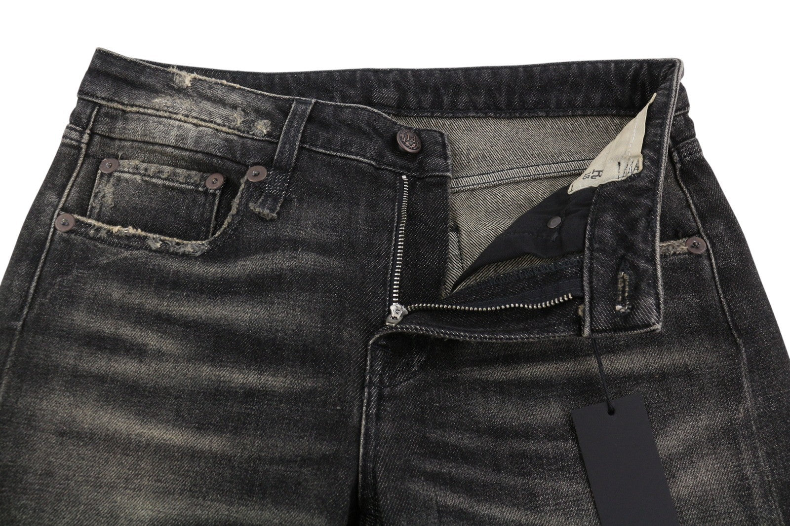 R13 Boy Straight Women Jeans 27 Abbey Black Faded Distress Crop PS26