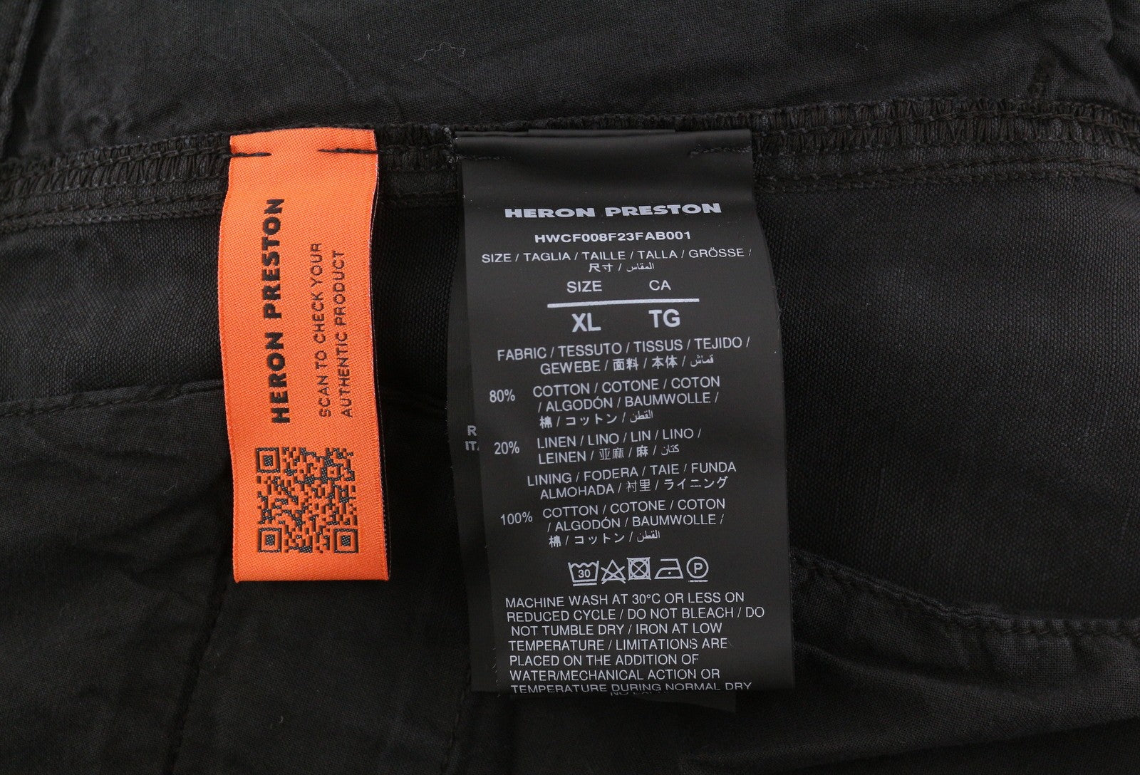 HERON PRESTON Vintage Wash Canvas Cargo Black Women Trousers XL W35 RRP649