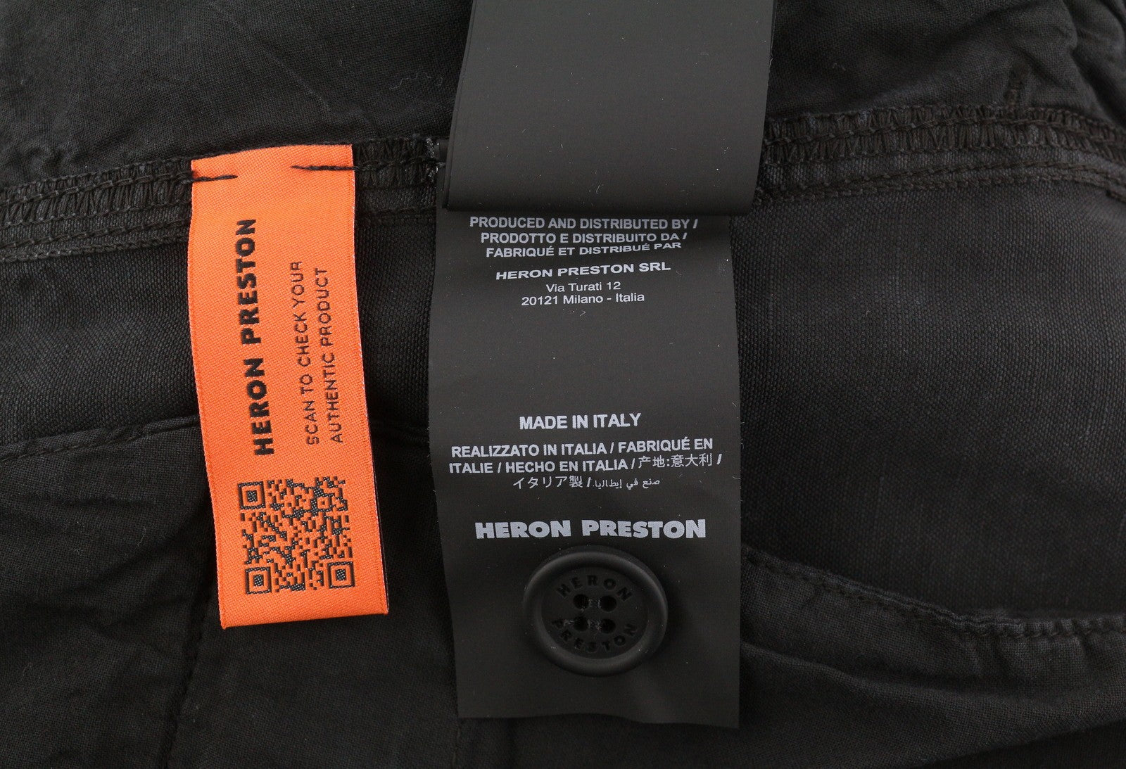 HERON PRESTON Vintage Wash Canvas Cargo Black Women Trousers XL W35 RRP649