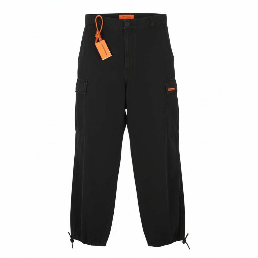 HERON PRESTON Vintage Wash Canvas Cargo Black Women Trousers XL W35 RRP649