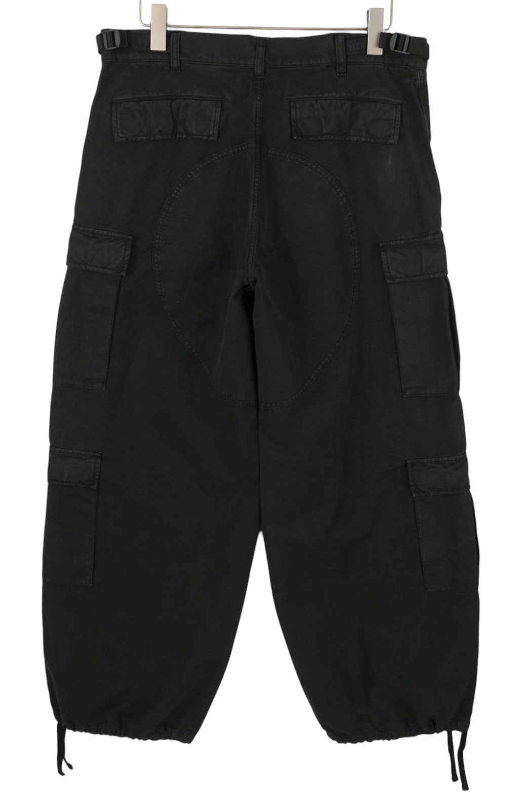 HERON PRESTON Vintage Wash Canvas Cargo Black Women Trousers XL W35 RRP649